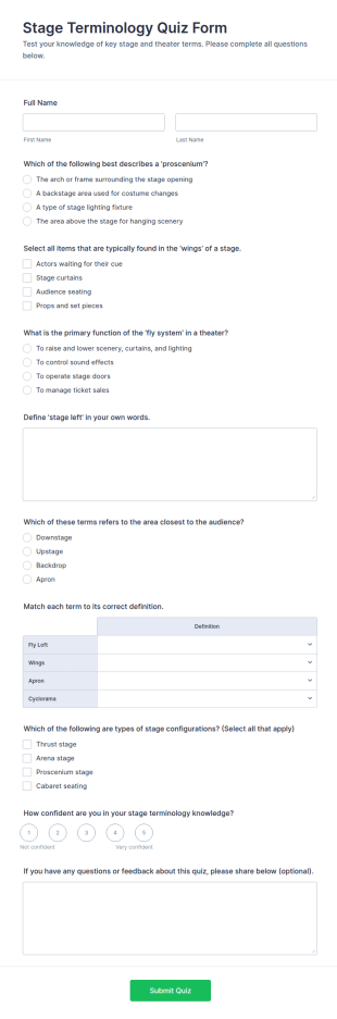 Stage Terminology Quiz Form Template