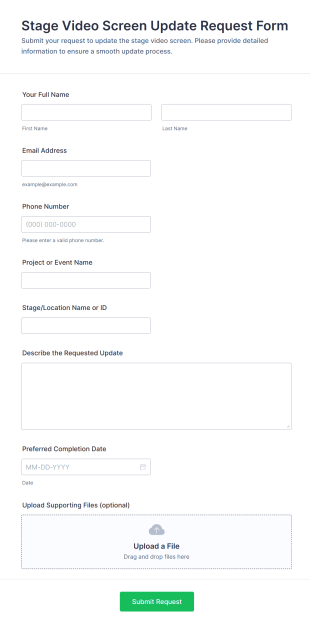 Stage Video Screen Update Request Form Template