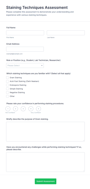 Staining Techniques Assessment Form Template