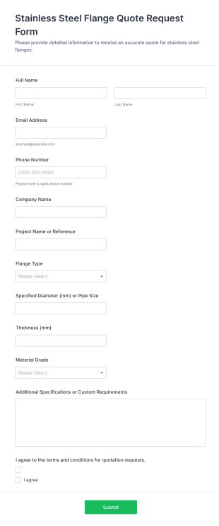 Stainless Steel Flange Quote Request Form Template