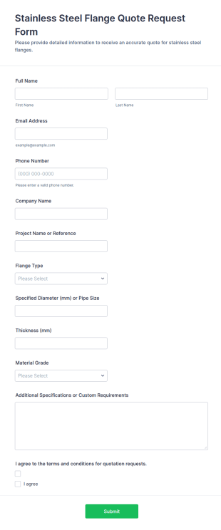 Stainless Steel Flange Quote Request Form Template