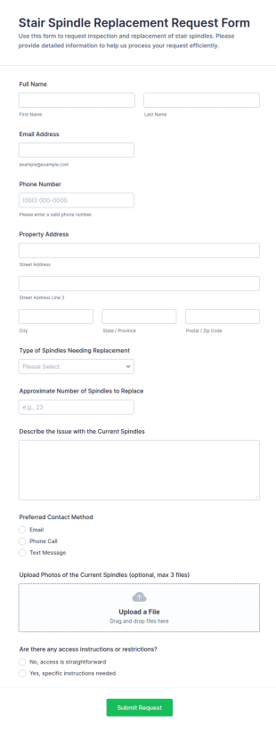 Stair Spindle Replacement Request Form Template