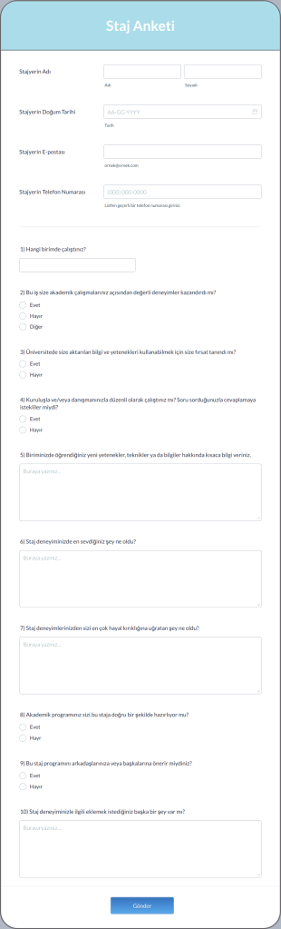 Staj Anketi Form Şablonu