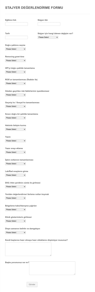 Stajyer Değerlendirme Form Template