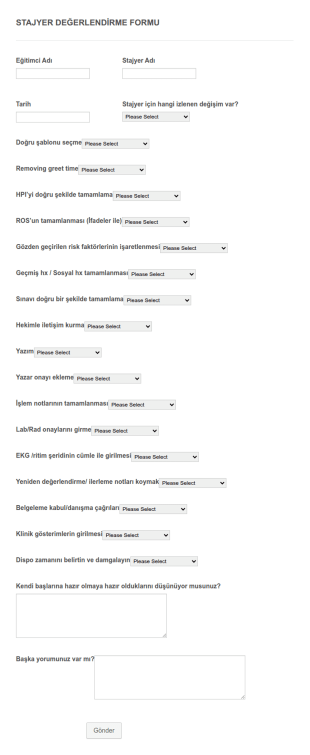 Stajyer Değerlendirme Form Şablonu