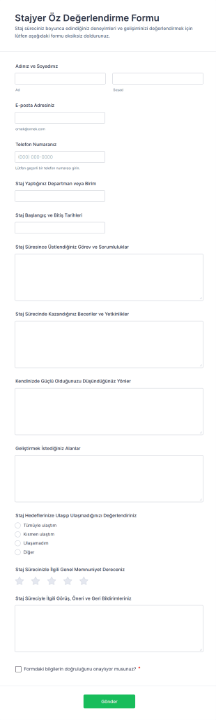 Stajyer Öz Değerlendirme Form Şablonu