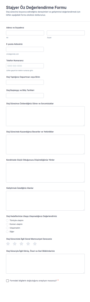 Stajyer Öz Değerlendirme Form Şablonu