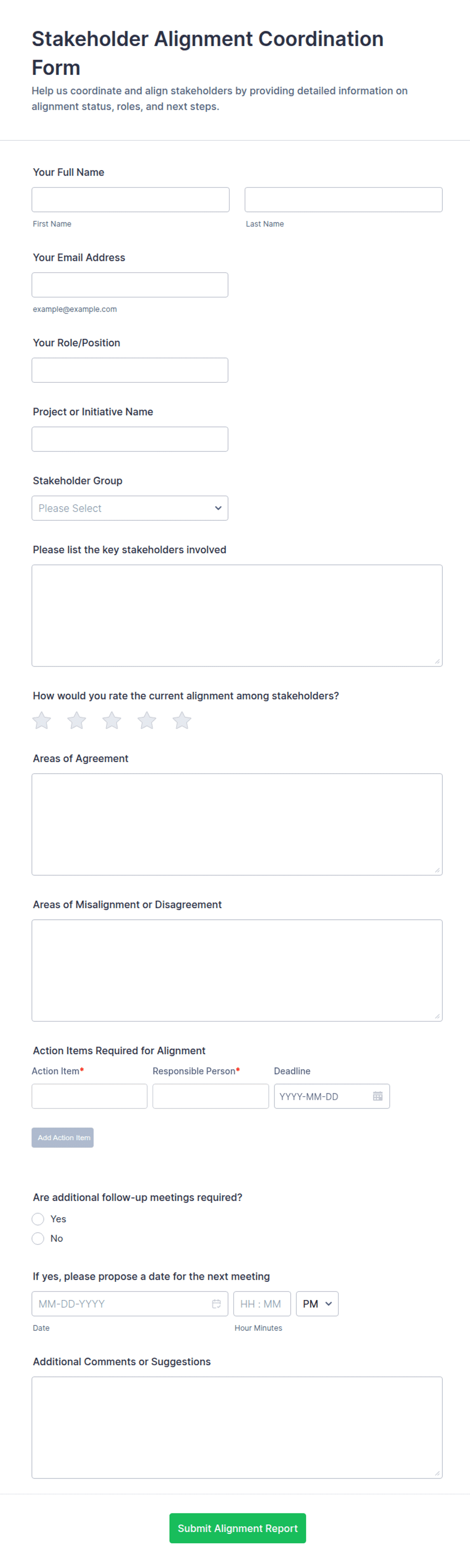 Alignment Paperwork Stakeholder Alignment Coordination Form Template | Jotform