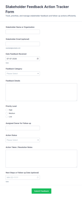 Stakeholder Feedback Action Tracker Form Template