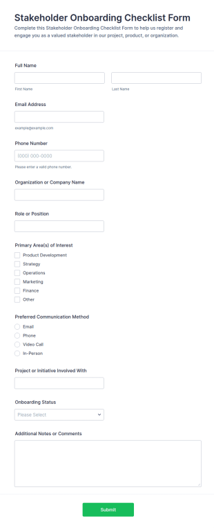 Stakeholder Onboarding Checklist Form Template