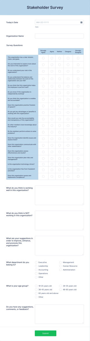 Stakeholder Survey Form Template