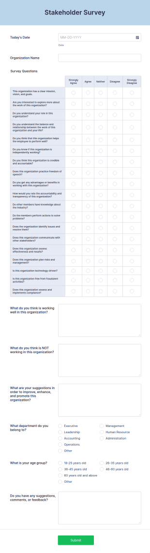 Stakeholder Survey Form Template