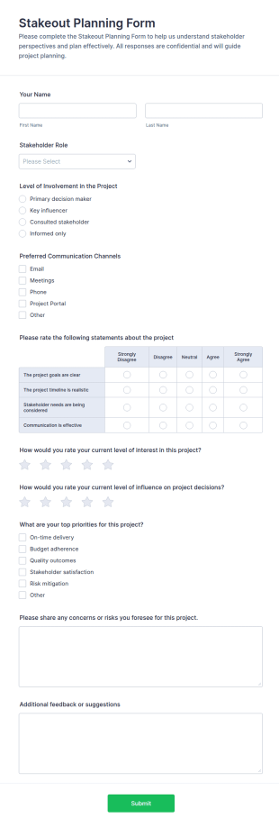 Stakeout Planning Survey Form Template