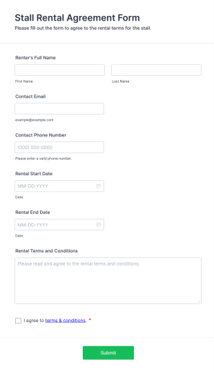 Stall Rental Agreement Form Form Template