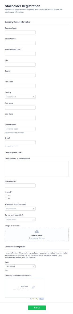 Stallholder Registration Form Template