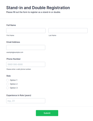 Stand In And Double Registration Form Template