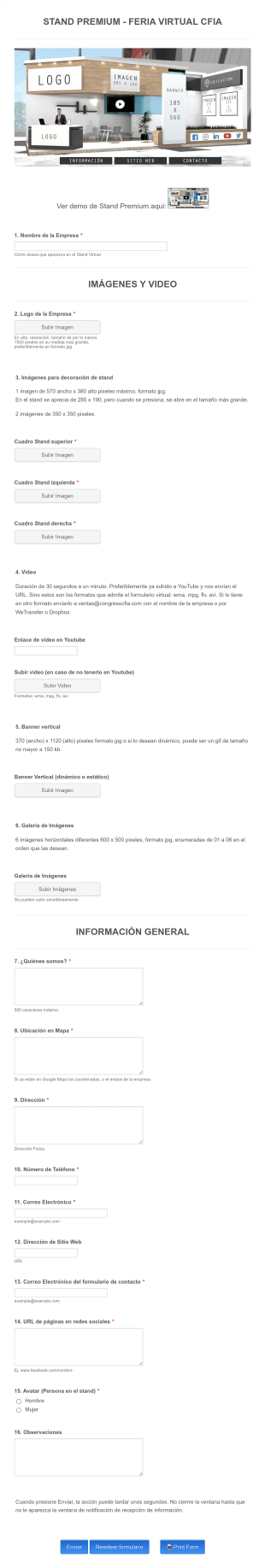 Stand Premium Feria Virtual Form Template