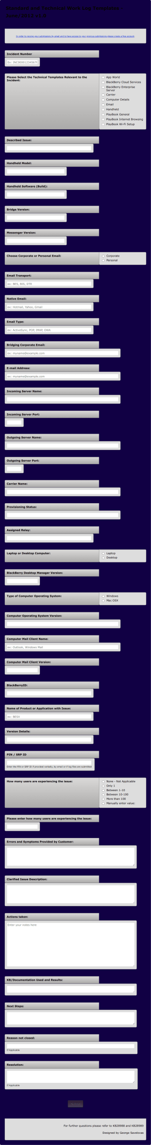 Standard And Technical Work Log Templates Form Template