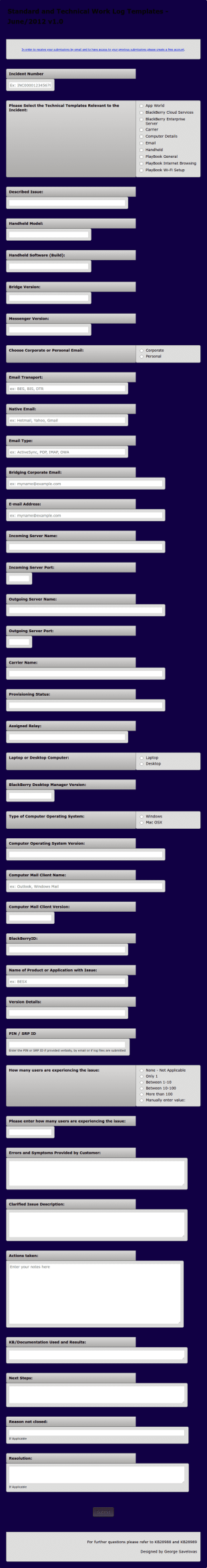 Standard And Technical Work Log Templates