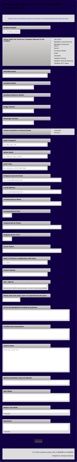 Standard And Technical Work Log Templates