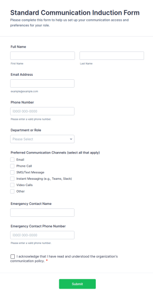 Standard Communication Induction Form Template
