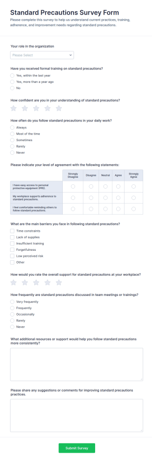 Standard Precautions Survey Form Template