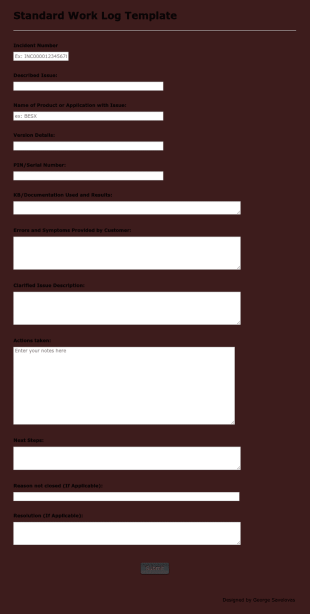 Standard Work Log Template