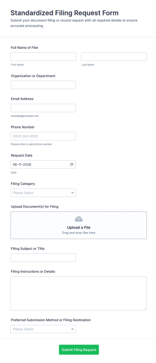 Standardized Filing Request Form Template
