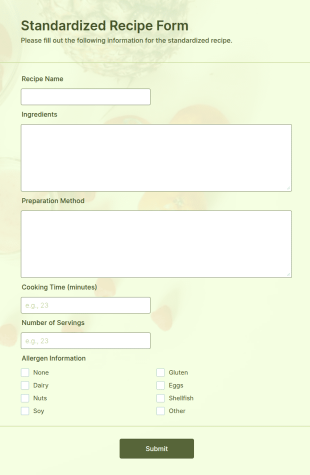 Standardized Recipe Form Template