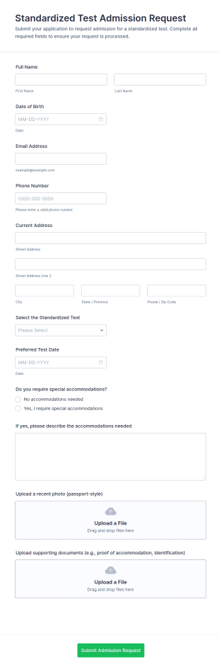 Standardized Test Admission Request Form Template