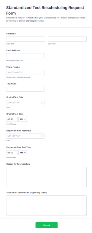 Standardized Test Rescheduling Request Form Template