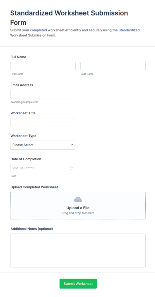 Standardized Worksheet Submission Form Template