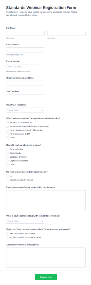 Standards Webinar Registration Form Template