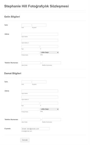 Standart Düğün Fotoğrafçılığı Sözleşme Form Template