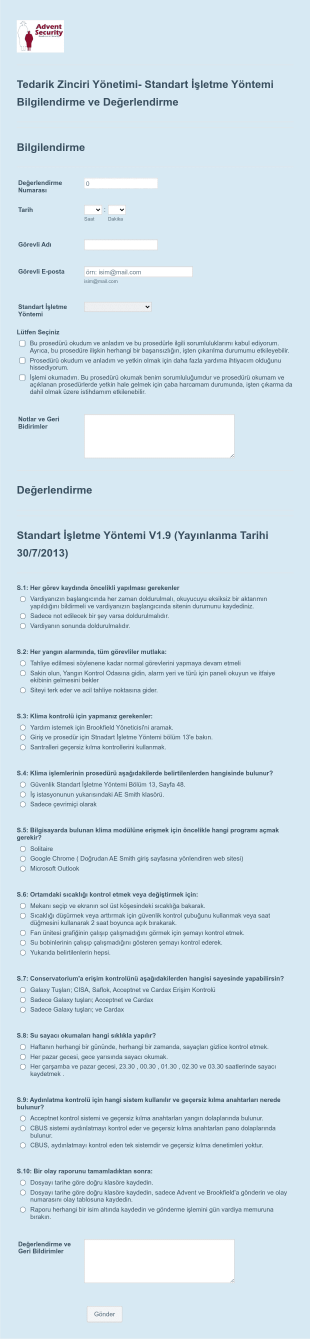 Standart İşletme Yöntemi Bilgilendirme Form Template