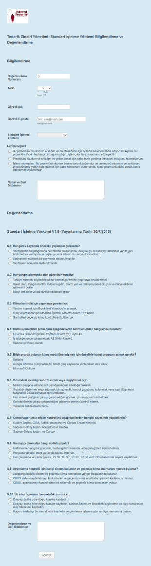 Standart İşletme Yöntemi Bilgilendirme Form Şablonu