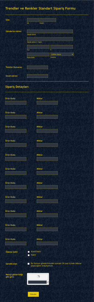 Standart Sipariş Form Template