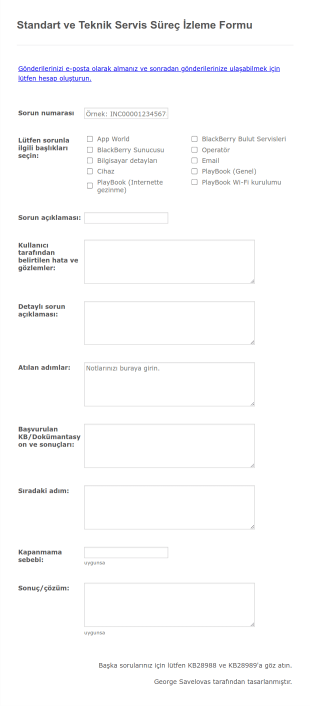 Standart Ve Teknik Servis Surec Izleme Form Şablonu