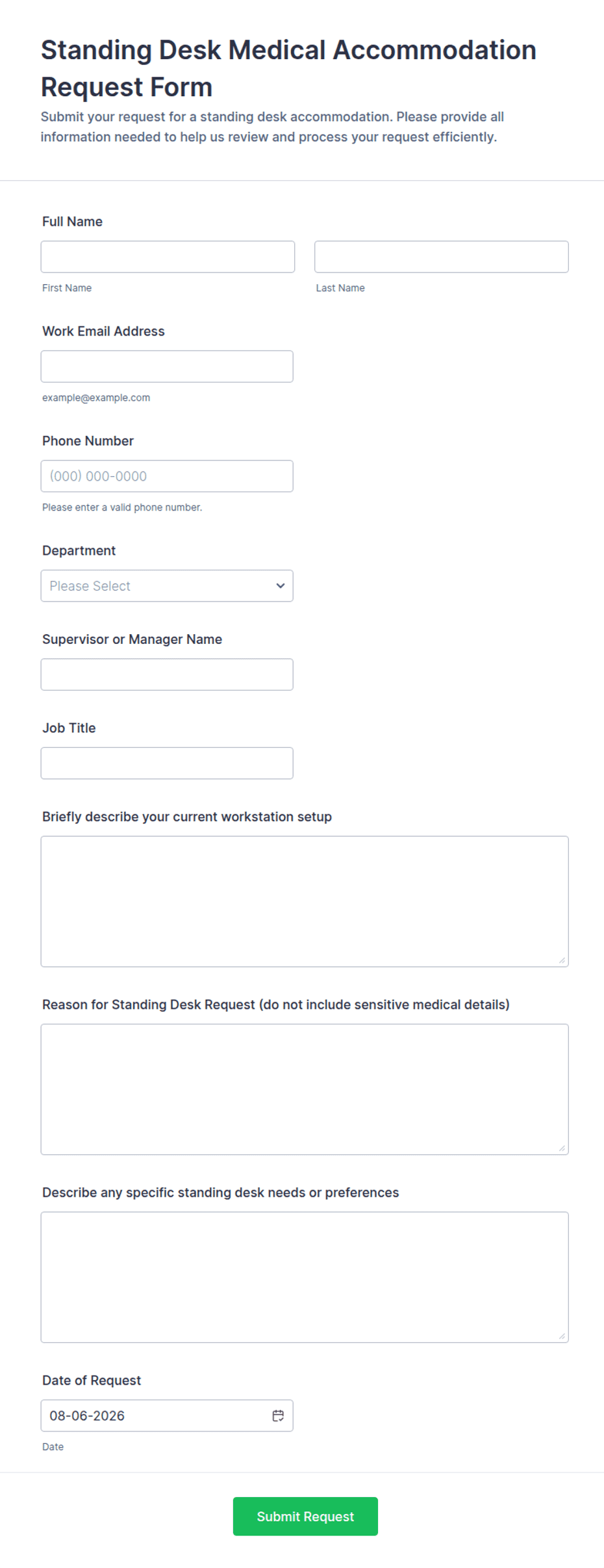 Standing Desk Accommodation Request Form Template | Jotform