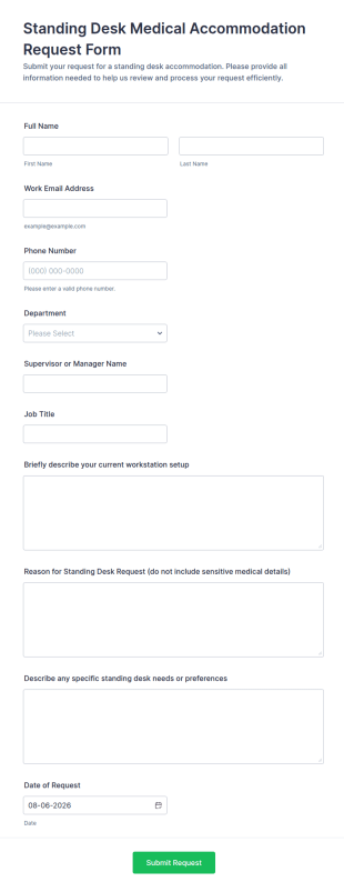 Standing Desk Accommodation Request Form Template