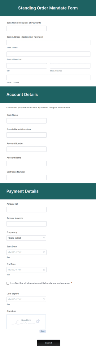 Standing Order Mandate Form Template