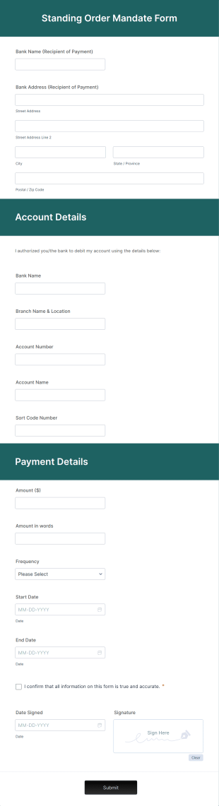 Standing Order Mandate Form Template