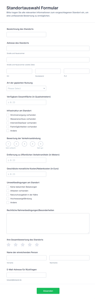 Standortauswahl Formular