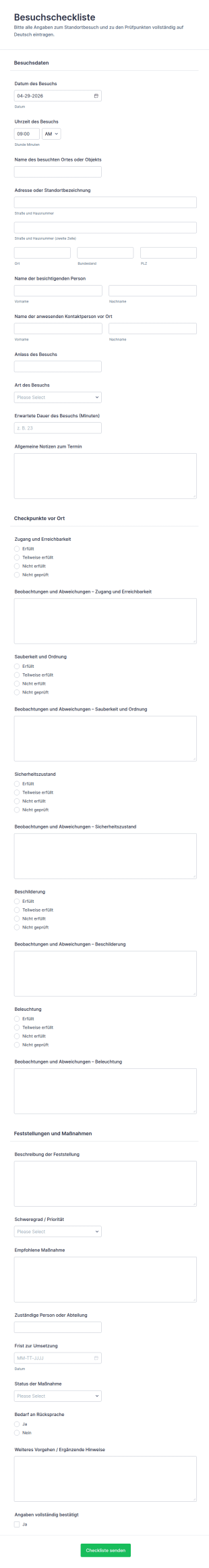 Standortbesichtigungs Checkliste Formular
