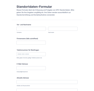 Standortdaten Erfassungsformular