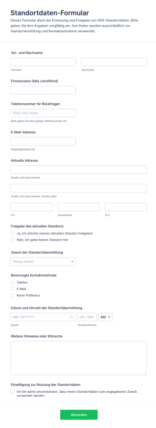 Standortdaten Erfassungsformular