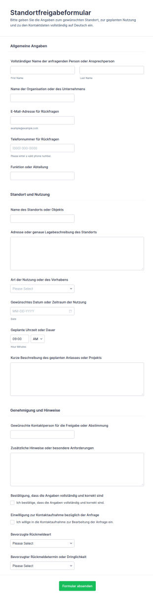 Standortfreigabeformular