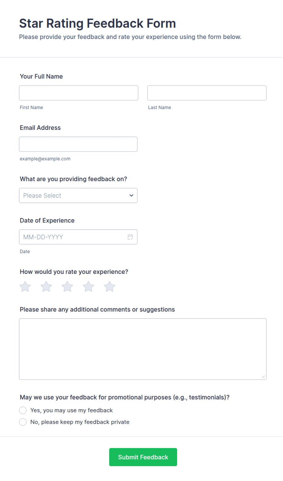 Star Rating Feedback Form Template | Jotform