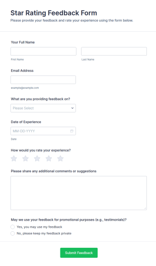 Star Rating Feedback Form Template
