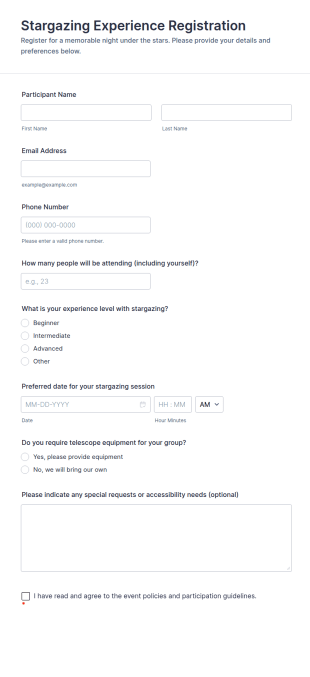 Stargazing Experience Registration Form Template